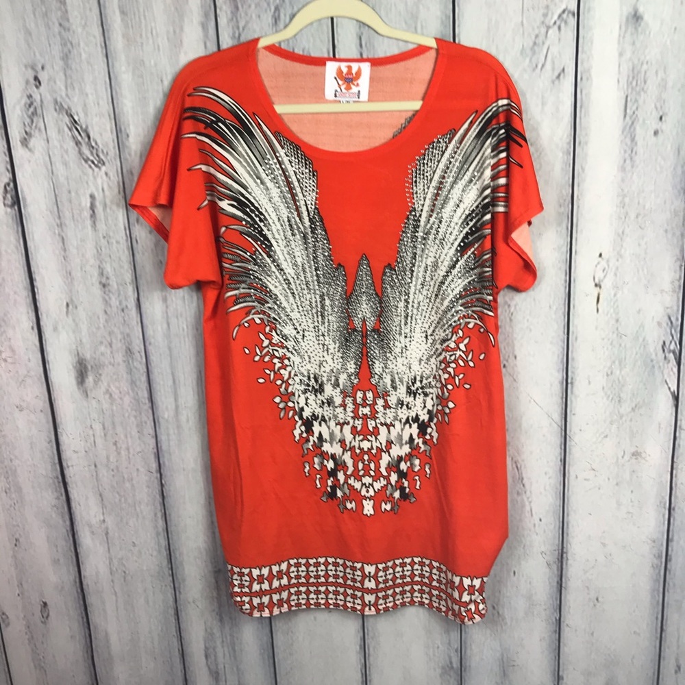 Ameri Mode Tunic Lg XL Long Blouse jeweled Stretch